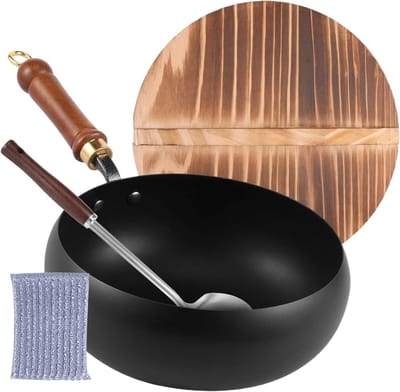 Gietijzeren Kookpan - Soeppan Stoofpan - Dagelijks Koken - Natuurlijke Antiaanbaklaag - 24 cm Diameter - Zwart