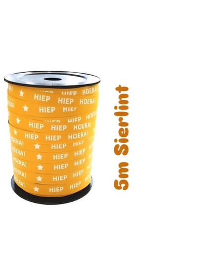 5m Paperlook Geel HIEP HIEP HOERA - krullint - cadeau versiering - Niet op spoel geleverd