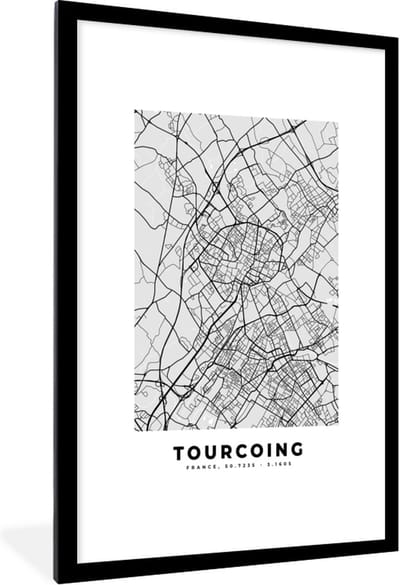 Fotolijst incl. Poster - Plattegrond - Kaart - Stadskaart - Frankrijk - Tourcoing - 80x120 cm - Posterlijst