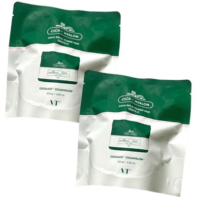 VT Cica Milde Toner Pad Navulling 60 Stuks × 2 – Verzachtende Dagelijkse Exfoliërende Pads met Centella Asiatica & PHA voor de Gevoelige Huid Refill 60 Sheets × 2 blue