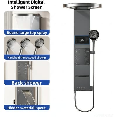 LED Douchepaneel Systeem Wandmontage Regen- & Watervalset Digitaal Display Pianotoetsen Multifunctionele Badkamerkraan