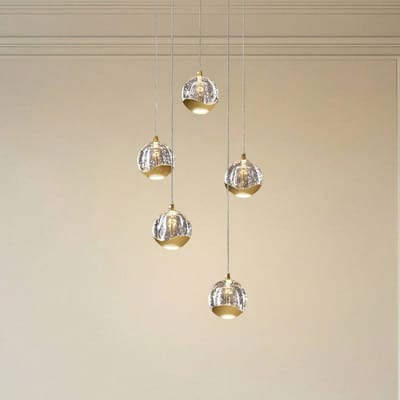 Lucande LED hanglamp Hayley, Ø 30 cm, 5-lamps, goud, glas
