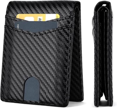 Slimme Herenportemonnee met RFID Bescherming, Compact en Stijlvol Design, Perfect als Cadeau in Zwart met Carbon Fiber Afwerking