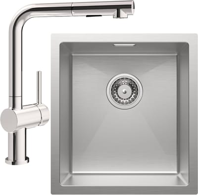 CECIPA max Spoelbak Keuken 40x44CM - Gootsteen RVS - Spoelbakken Keuken Met L-uitloop Keukenkraan - Wasbak Keuken - Enkele Spoelbak - Spoelbakken met afdruip - RVS