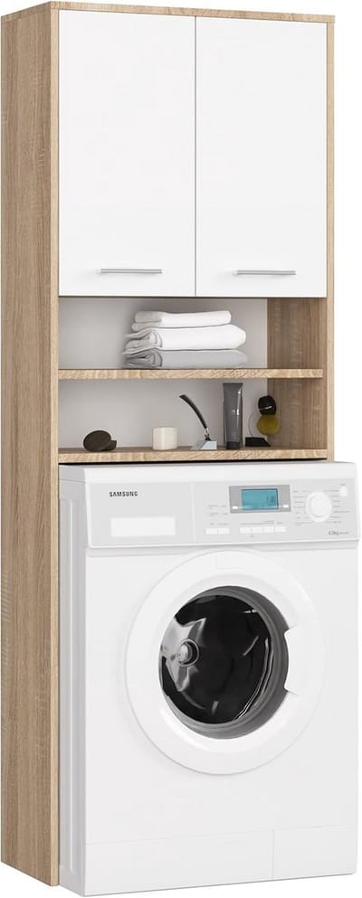 Wasmachinekast - Badkamerkast Ombouw - Ruimte Organiseren - Met 2 Deuren - 64 x 180 x 30 cm - Wit