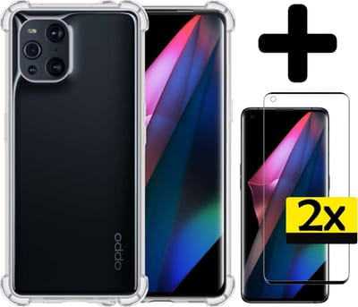 Hoesje - Met Screenprotector - 2 Stuks - Geschikt voor OPPO Find X3 Pro - Sterk & Shockproof - Siliconen Case - Back Cover - Telefoon Hoes - Shock Proof - Telefoonhoesjes - Transparant