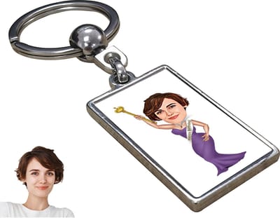 Verjaardag Karikatuur Vrouw - Gepersonaliseerde Karikatuur Sleutelhanger met Jouw Foto - Cadeau - Verjaardag - Kerst - Kado - Valentijn - Gepersonaliseerd Cadeau