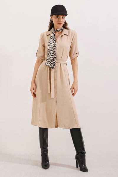 Textured Midi-jurk met Strik