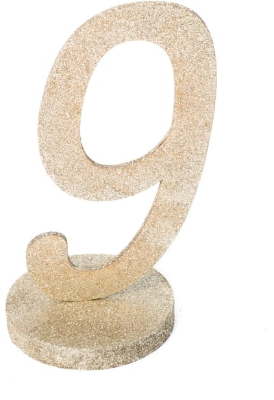 ARTYFETES - Tafeldecoratie cijfer 9, hout, champagne glitter, 20 cm, met voet