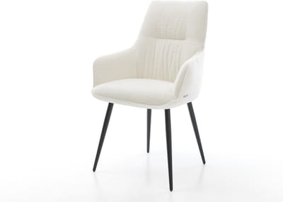 Gestoffeerde-stoel Zelia-Flex met armleuning 4-poot conisch zwart bouclé zacht beige pocketveer kern