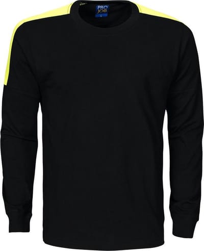 ProJob 2020 T-SHIRT LANGE MOUWEN MET FLUO INZETSTUKKEN 642020 - Zwart/Geel - 4XL