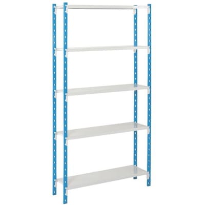 Universele legbordstelling, basissectie, 5 legborden van plaatstaal, draagvermogen 125 kg, B 1000 x D 300 x H 2000 mm