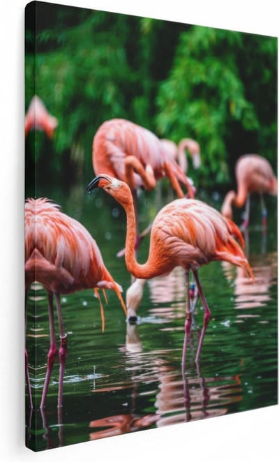 Artaza Canvas Schilderij Vogels - 30x40 cm - Klein - Wanddecoratie Flamingo - Muurdecoratie Dieren - Kamer Accessoires