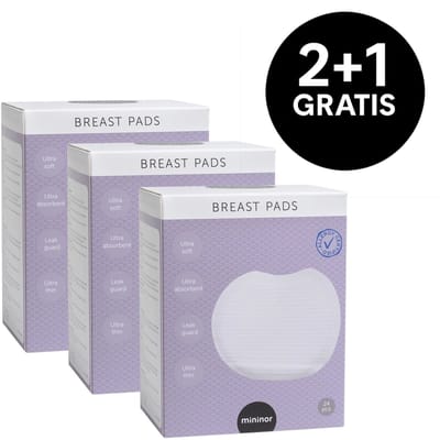 Mininor zoogkompressen | ultradun | ultra-absorberend | Wit | 2+1 gratis | 72 stuks totaal