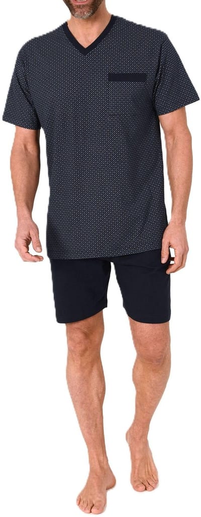 Normann herenpyjama met korte mouwen - pyjama in een minimalistische print en V-hals