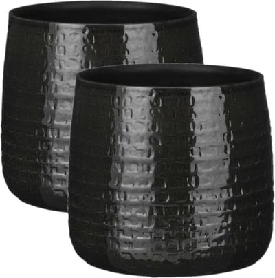 Mica Decorations - 2x stuks - Plantenpot/bloempot - Keramiek zwart - D24/H21 cm