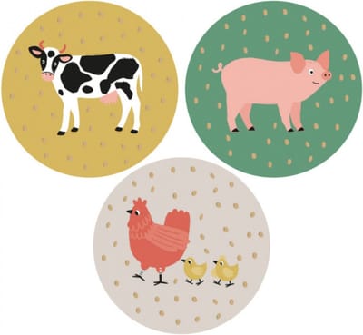 House of Products - Boerderij Koe Varken Kip Stickers - Cadeauversiering - Traktatiestickers - 24 stuks - ø 55 mm - HOP.