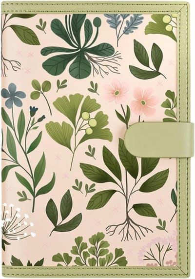 A5 Notitieboek Zacht Leer 224 Pagina's 100g Dik Papier, 9mm Lijnafstand, Bloemenprint Cover met Drukknoop voor Kantoor, Dagelijks Gebruik (Groen)