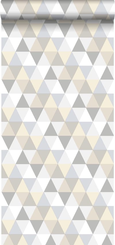 ESTAhome behang driehoekjes lichtgrijs, beige en wit - 53 cm x 10.05 m - 128707