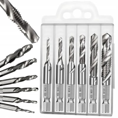 6-delige HSS Boortap Set – Combi Boor-, Tap- en Verzinkbit – M3 t/m M10 – Schroefdraad Snijden & Gaten Boren – Universeel Gereedschap met Opbergdoosje
