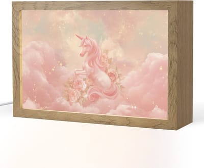 Nachtlampje 30x20 cm - Kinder lampje - Eenhoorn - Wolken - Roze - Tafellamp kinderkamer - Slaapkamer lamp - Bedlamp kinderen - Kinderlampje stopcontact - Wandlamp babykamer - Nachtlampjes