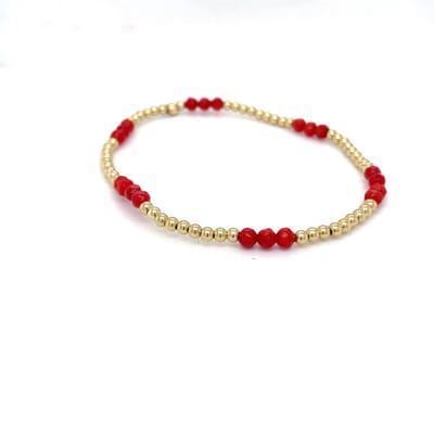 Pat's Jewels Armband - Dames Armband - Kralen Armband - Gouden Bolletjes Armband - Edelsteen - Rood _ Elastiek