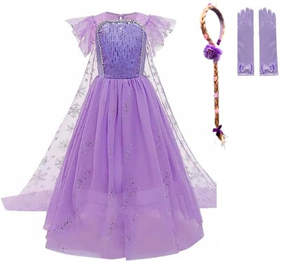 Prinsessenjurk meisje - Verkleedkleding meisje - Carnavalskleding - Paarse jurk - Het Betere Merk - 92/98 (100) - Haarvlecht - Cadeau meisje - Prinsessen speelgoed - Verjaardag meisje