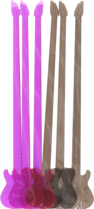 Cocktail roerstaafjes gitaar 18.5 cm hoog  3 kleur zwart 3 kleur paars roze