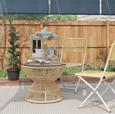 MIVRAY Tuintafel - Ronde Bijzettafel In Boho Stijl Met Gehard Glazen Blad - Voor Balkon En Tuin - Glas En PE-Rattan - 60 Cm - Naturel