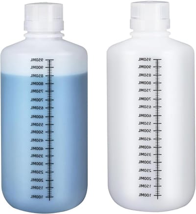 Chemisch bestendige laboratoriumflessen van HDPE, lekvrije en doorzichtige kunststof flessen voor reagentia, monsters, pillen en vloeistofopslag - 2 stuks van 1000 ml