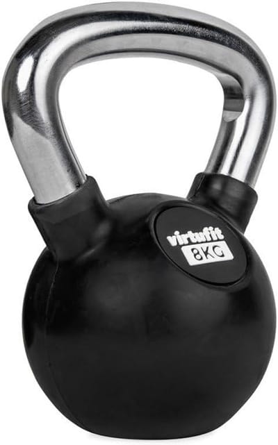 Kettlebell 8 kg Rubber en Chroom voor Krachttraining en Fitness