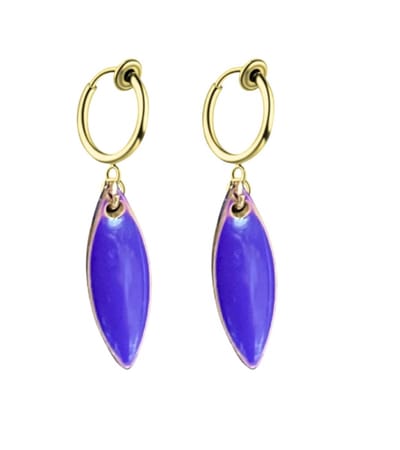 Klem oorbellen - goudkleurig - paars - emaille- geen gaatje- Charme Bijoux