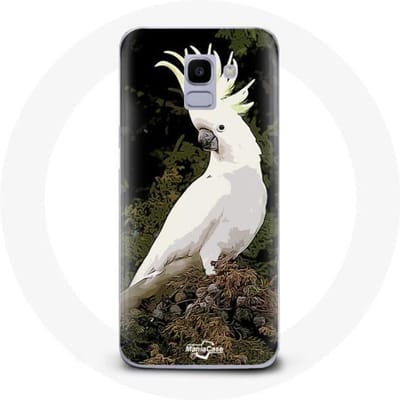 Coque - MANIACASE - Samsung Galaxy A8 2018 - Cacatoes Perroquets - Blanc - Souple blanc