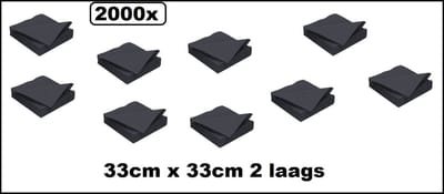 2000x Servet 33cm 2 laags zwart DiDi Tissue - servetten diner cocktail 100% biologisch afbreekbaar festival thema feest restaurant party