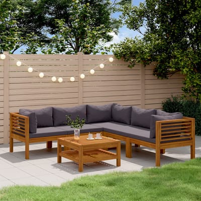 vidaXL - 6-delige - Loungeset - met - kussens - massief - acaciahout