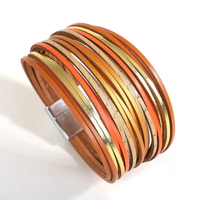 Sorprese Armband - Sunset Gold - Wikkelarmband - Armband Dames - Leer - Elegant Cadeau - Model ZZ