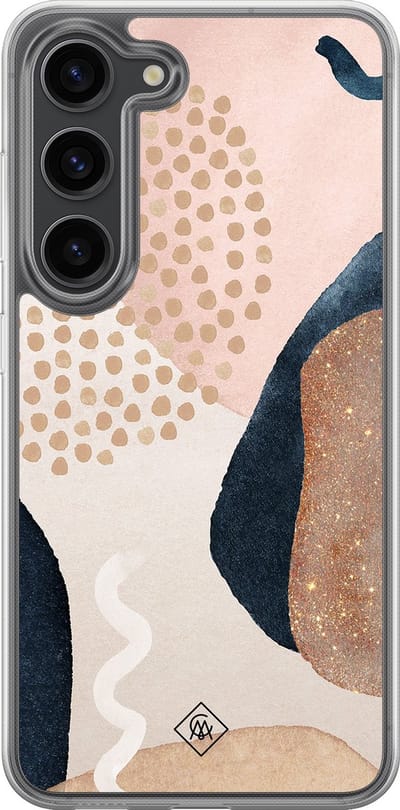 Casimoda® hoesje - Geschikt voor Samsung Galaxy S23 Plus - Abstract Dots - 2-in-1 case - Schokbestendig - Geometrisch patroon - Verhoogde randen - Bruin/beige, Transparant