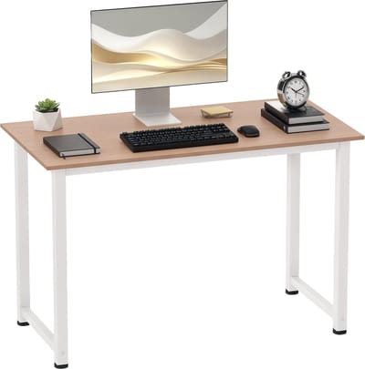 Ruimtebesparend computerbureau met verstelbare poten, schrijftafel, pc-bureau voor gaming, thuis, eetkamer, studeerkamer en kantoor, 120x60x76 cm, eiken en wit