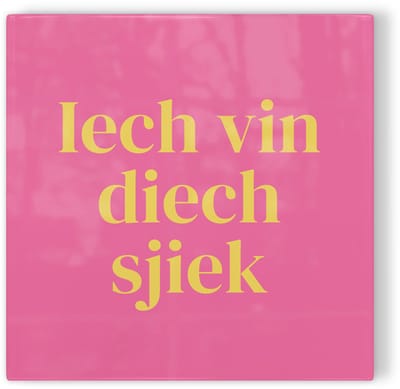 Tegeltje Maastricht Iech vin diech sjiek - roze geel - tegeltje stad - tegeltje met tekst