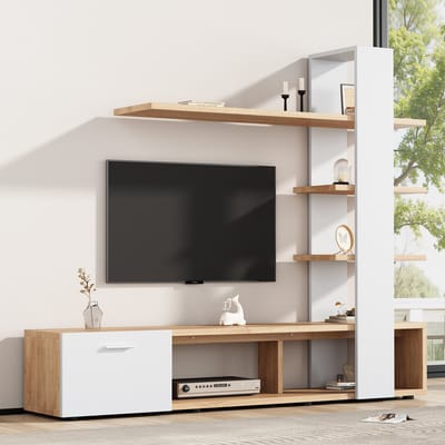 STILVORA TV meubel - Wandschrank TV-wand met stevige opbergmogelijkheden en kantelbeveiliging - Voor woonkamer, eetkamer en slaapkamer - 180x33,5x151,5 cm - Spaanplaat - Wit