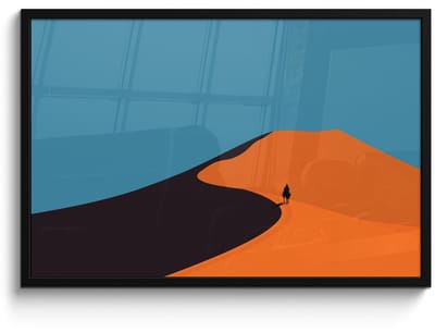 Poster in lijst - Fotolijst 90x60 cm - Posters - Feloranje duinen - Schaduw - Lege hemel - Posterlijst zwart - Decoratie - Wanddecoratie woonkamer - Muurdecoratie slaapkamer
