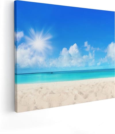 Artaza Canvas Schilderij Strand En Zee - 100x80 cm - Groot - Wanddecoratie Zeezicht - Muurdecoratie Kust - Schilderijen Op Canvas Zonnig Strand