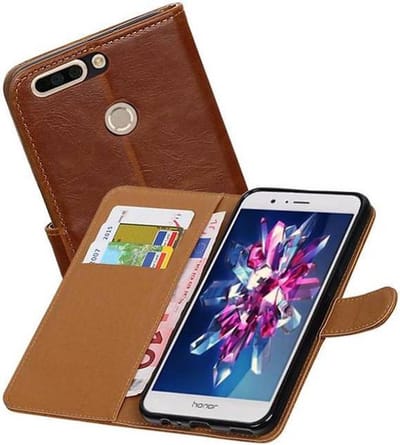 Zakelijke Book Case Telefoonhoesje Geschikt voor de Huawei Honor 8 Pro / V9 - Portemonnee Hoesje - Pasjeshouder Wallet Case - Bruin