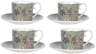 Clayre en Eef - Serviesset van Porselein - 4 x kop en schoten met Vogels motief - 220ml
