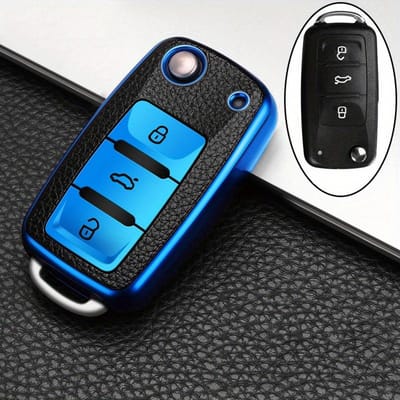 TPU Autosleutelhoes voor Volkswagen Fox Tiguan Passat Golf Jetta Beetle Kodiaq Superb Octavia Seat Accessoires blue