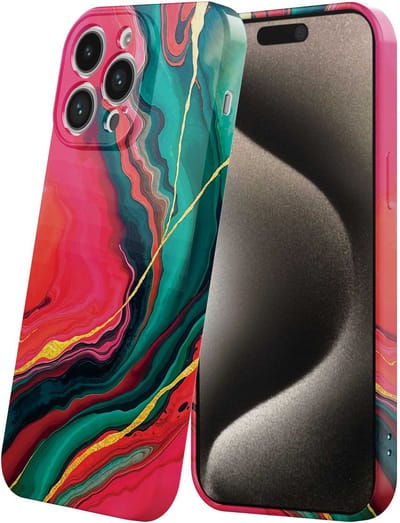 Smartphonica Telefoonhoesje Geschikt voor iPhone 15 Pro Max met Rood Groen Marmer Opdruk - Flexibel Softcase TPU - Backcover Case Red Green Marble Design geschikt voor iPhone 15 Pro Max