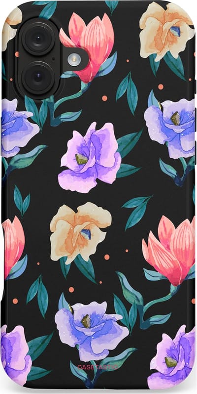 Casetastic hoesje geschikt voor Apple iPhone 16 Plus - MagSafe - Dubbellaagse bescherming - Avondtuin - Fashion Case - Zwart Petrol Lavendel