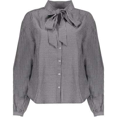 Geisha Blouse Stripes With Bow Grey/white Size: M | Blouses Outlet | Dames | Grijs