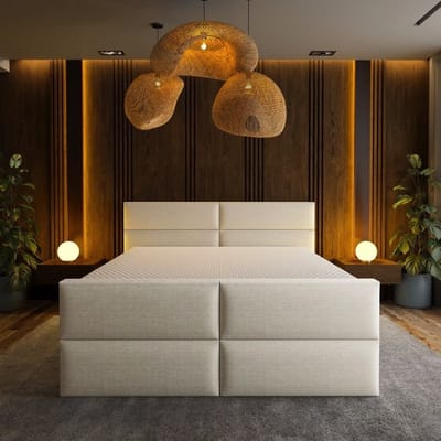Mörgenn Luxe Boxspring Billy - Pocketvering - Luxe 4 vaks hoofdbord - Geen voetbord + Luxe Suprême topper - Inclusief Dekbed en Kussens - Beige - 160x200 cm