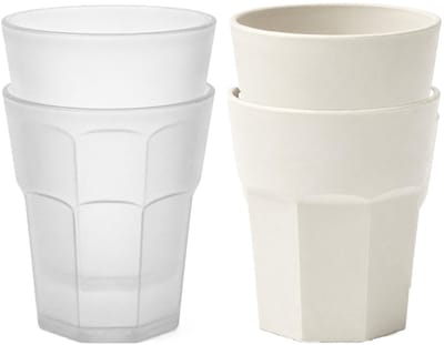 Plasticforte onbreekbare drinkglazen - 8x stuks - kunststof/plastic - mix van twee kleuren - wit en transparant - 360 ml - 10 x 9 cm